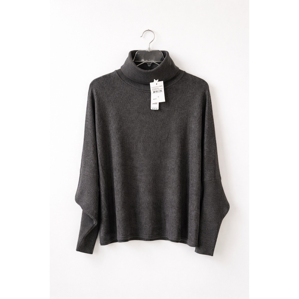 NWT Joseph A. Turtleneck Sweater Poncho Ruffle Hem Buttons Rayon Charcoal Sz M